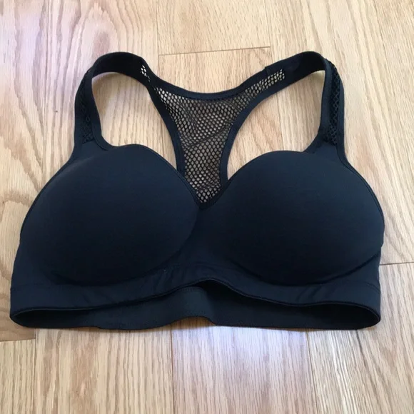 Pink Victoria’s Secret small Black Mesh Racerback yoga push up Bra. - Picture 1 of 5